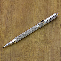 Sterling silver and garnet ballpoint pen, 'Sand and Sea' - Handmade Sterling Silver 925 and Garnet Ballpoint Pen