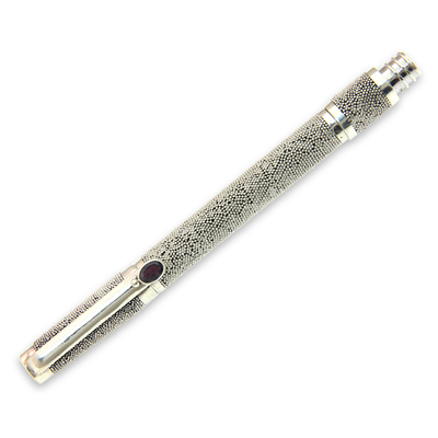 Kugelschreiber aus Sterlingsilber und Granat - Handgefertigter Kugelschreiber aus Sterlingsilber 925 und Granat