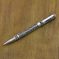 Sterling silver ballpoint pen, 'Alas Kedaton' - Unique Sterling Silver 925 Ballpoint Pen with Cartridge