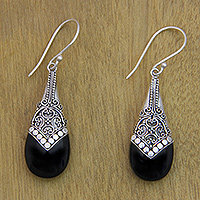 Onyx dangle earrings, 'Puncak Jaya in Black'