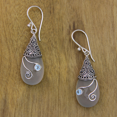 Chalcedony and blue topaz dangle earrings, 'Tropical Tendril' - Chalcedony, Blue Topaz and Sterling Silver 925 Earrings