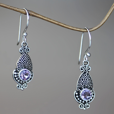 Amethyst dangle earrings, 'Purple Cephalopod' - Amethyst and Sterling Silver 925 Earrings with Squid Motif