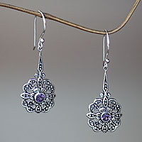 Sterling silver dangle earrings, 'Purple Rafflesia'