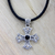 Men's onyx cross pendant necklace, 'Enlightenment' - Men's 18k Gold Accented Silver Cross Necklace with Onyx (image 2) thumbail