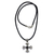 Men's onyx cross pendant necklace, 'Enlightenment' - Men's 18k Gold Accented Silver Cross Necklace with Onyx