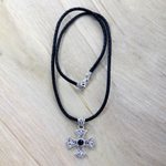 Men's onyx cross pendant necklace, 'Enlightenment' - Men's 18k Gold Accented Silver Cross Necklace with Onyx