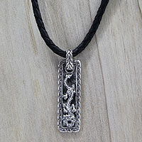 Men's sterling silver pendant necklace, 'Bold Dragon'