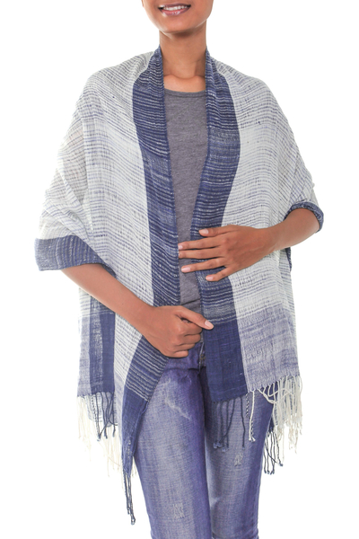 Cotton shawl, 'Sheer Denim Blue' - Balinese Handwoven Natural Dyes Sheer Cotton Shawl