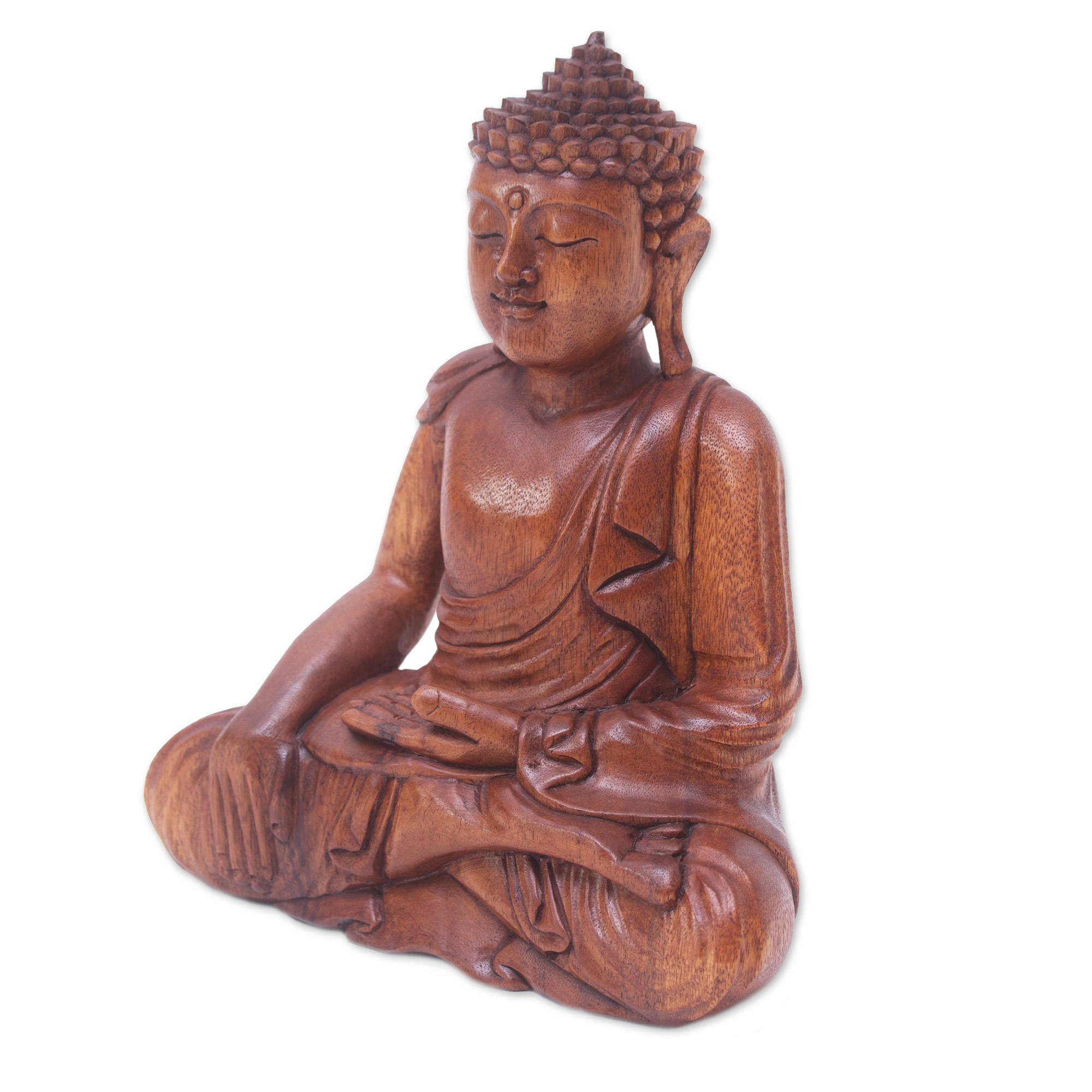Artisan Hand Carved Wood Buddha Sculpture from Bali - Moment of ...