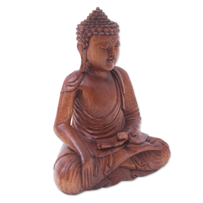 Holzskulptur - Handgeschnitzte Buddha-Skulptur aus Holz aus Bali