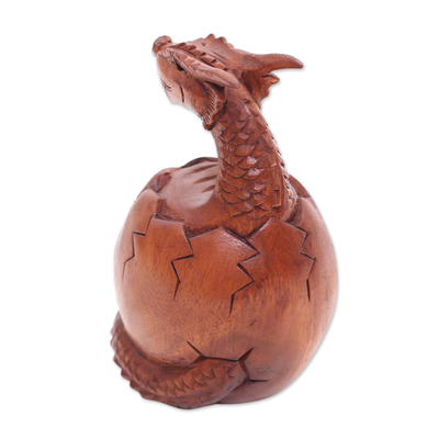 Wood sculpture, 'Hatchling Dragon' - Hand Carved Suar Wood Balinese Dragon Sculpture
