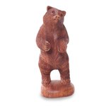 Wood statuette, 'Inquisitive Brown Bear' - Hand Carved Wood Statuette of Standing Brown Bear