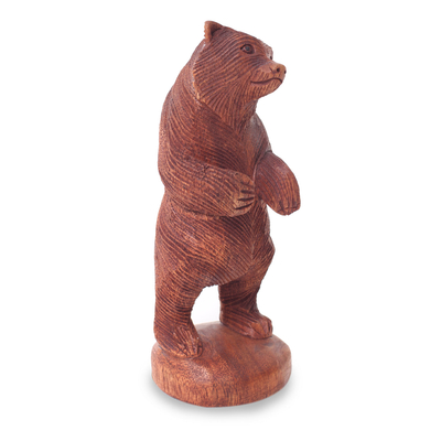 Wood statuette, 'Inquisitive Brown Bear' - Hand Carved Wood Statuette of Standing Brown Bear