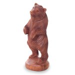 Wood statuette, 'Inquisitive Brown Bear' - Hand Carved Wood Statuette of Standing Brown Bear