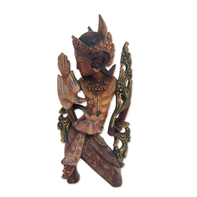 Wood sculpture, 'Manuk Rawa Dancer' - Unique Indonesian Dancer Sculpture Hand Carved in Wood