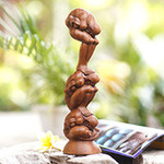 Wood statuette, 'Three Level Yogi'
