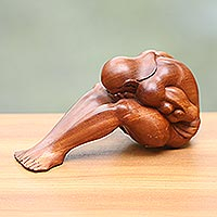 Wood statuette, 'Abstract Yoga' - Hand Made Wood Sculpture