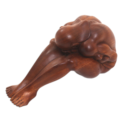Estatuilla de madera, 'Yoga abstracto' - Escultura de madera hecha a mano