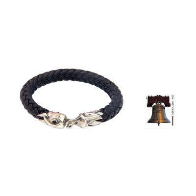 Herrenarmband aus Leder und Sterlingsilber - Geflochtenes Leder- und Silberarmband für Herren aus Bali