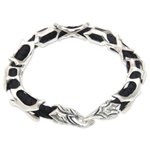 Men's leather and sterling silver bracelet, 'Bone Dragon' - Sterling Silver and Braided Black Leather Men's Bracelet