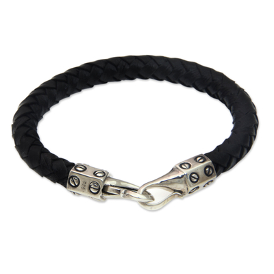 Handcrafted Black Leather and Silver Women's Bracelet - Whip | NOVICA
