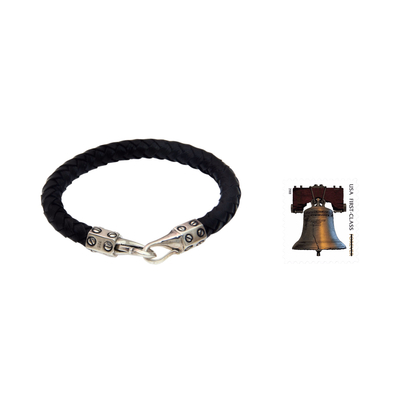Leather and sterling silver bracelet, 'Whip' - Handcrafted Black Leather and Silver Women's Bracelet