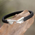 Leather and sterling silver bracelet, 'Undercurrents' - Fair Trade Women's Black Leather and Silver Bracelet (image 2) thumbail