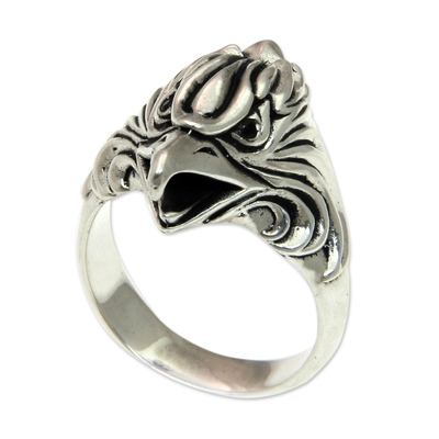 Men's sterling silver ring, 'Eagle of Courage' - Fair Trade Men's Eagle Ring Crafted in Sterling Silver