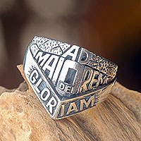 Men's sterling silver ring, 'Ad Maiorem Dei Gloriam' - Artisan Crafted Men's Spiritual Ring in Sterling Silver