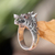 Men's sterling silver and garnet ring, 'Dragon Wolf' - Garnet and Sterling Silver Men's Dragon Wolf Ring