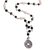 Onyx, garnet and pearl Y necklace, 'Ebony and Crimson Pis Bolong' - Sterling Silver, Onyx, Garnet and Pearl Y-Style Necklace