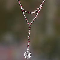 Garnet Y necklace, 'Crimson Pis Bolong'