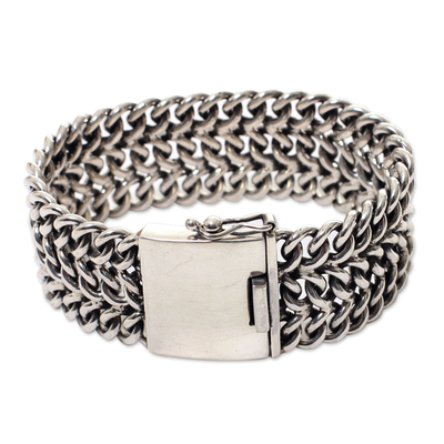 Sterling silver wristband bracelet, 'Enmeshed' - Women's Sterling Silver Wristband Bracelet from Indonesia