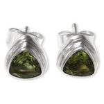Peridot stud earrings, 'Green Trinity' - Artisan Designed Peridot Stud Earrings with Trillion Cut