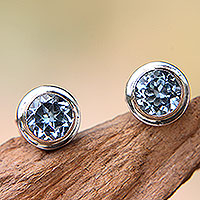 Featured review for Blue topaz stud earrings, Blue Simplicity
