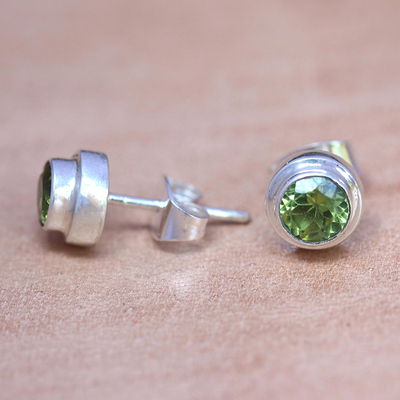 Peridot stud earrings, 'Green Simplicity' - Artisan Crafted Green Peridot Stud Earrings in 925 Silver
