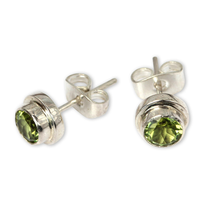 Peridot stud earrings, 'Green Simplicity' - Artisan Crafted Green Peridot Stud Earrings in 925 Silver