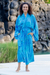 Batik robe, 'Misty Garden' - Women's Blue and Green Hand Crafted Batik Rayon Robe thumbail