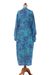 Batik robe, 'Misty Garden' - Women's Blue and Green Hand Crafted Batik Rayon Robe (image 2d) thumbail