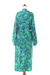 Batik robe, 'Ocean Jungle' - Green and Blue Tie-Dye and Batik Rayon Belted Robe (image 2d) thumbail