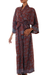 Rayon batik robe, 'Morning Aster' - Women's Grey and Burgundy Hand Stamped Batik Belted  Robe thumbail