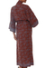 Rayon batik robe, 'Morning Aster' - Women's Grey and Burgundy Hand Stamped Batik Belted  Robe (image 2c) thumbail