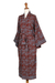 Rayon batik robe, 'Morning Aster' - Women's Grey and Burgundy Hand Stamped Batik Belted  Robe (image 2e) thumbail