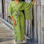 Bata de estilo Kimono Kimono Green y Purple Purple Green y Purple Fern, 'Bosque de helecho tropical'