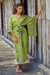 Rayon robe, 'Tropical Fern Forest' - Balinese Green and Purple Fern Leaf Rayon Kimono Style Robe thumbail