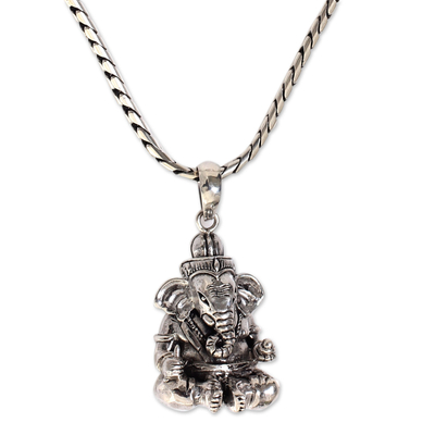 Halskette mit Anhänger aus Sterlingsilber, „Lord Ganesha“ – balinesische handgefertigte Halskette mit Hindu-Anhänger aus Sterlingsilber