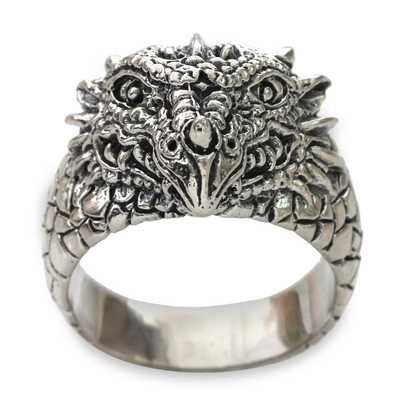 Men's sterling silver ring, 'Dragon Courage' - Animal Themed Sterling Silver Dragon Ring for Men
