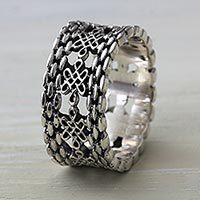 Sterling silver band ring, 'Luck Has It' - Lucky Knots on Sterling Silver Band Ring from Bali