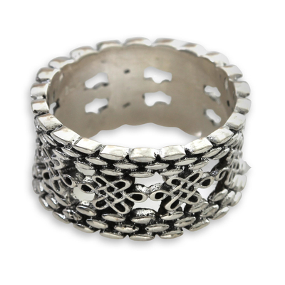 Sterling silver band ring, 'Luck Has It' - Lucky Knots on Sterling Silver Band Ring from Bali