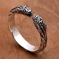 Sterling silver wrap ring, 'Romantic Vipers'
